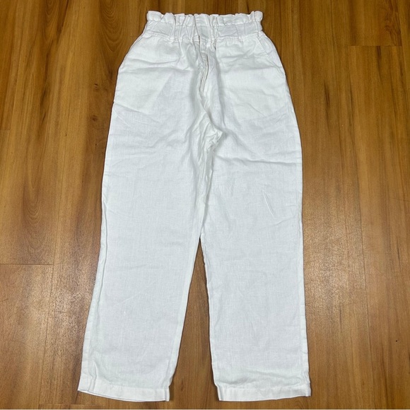 Posse Women’s White 100%Linen Paperbag Waist Wide Leg Pants Size S Summer Casual - Picture 2 of 15
